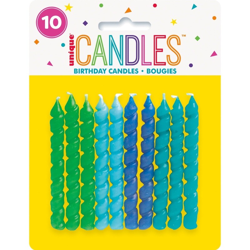Spiral Candles, Blue and Green, 10 Count