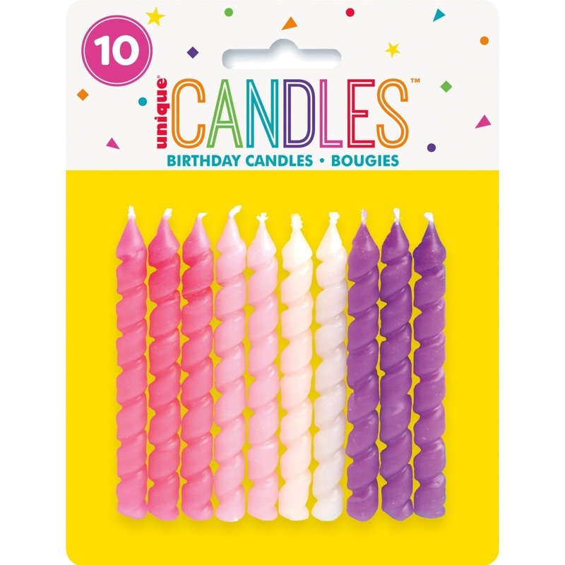 Spiral Candles, Pink and Purple, 10 Count