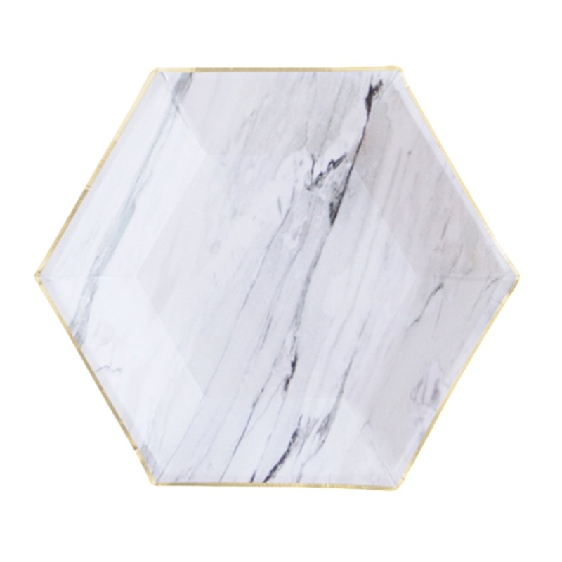 White Marble Plates, 9 Inches, 8 Count