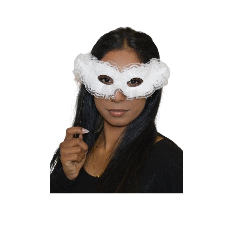 White Venetian Mask Grand Ballet with Stick, 1 Count