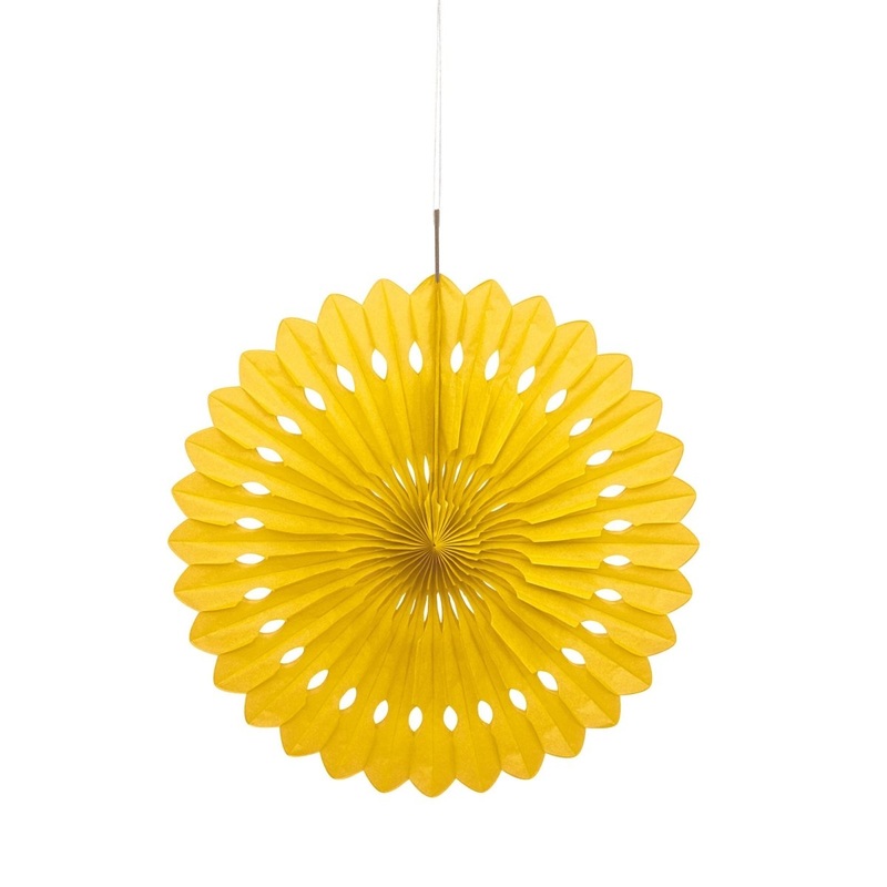 Yellow Decorative Paper Fan, 16 Inches, 1 Count
