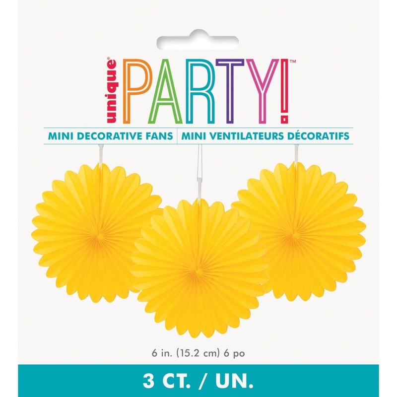 Yellow Decorative Paper Fans, 6 Inches, 3 Count
