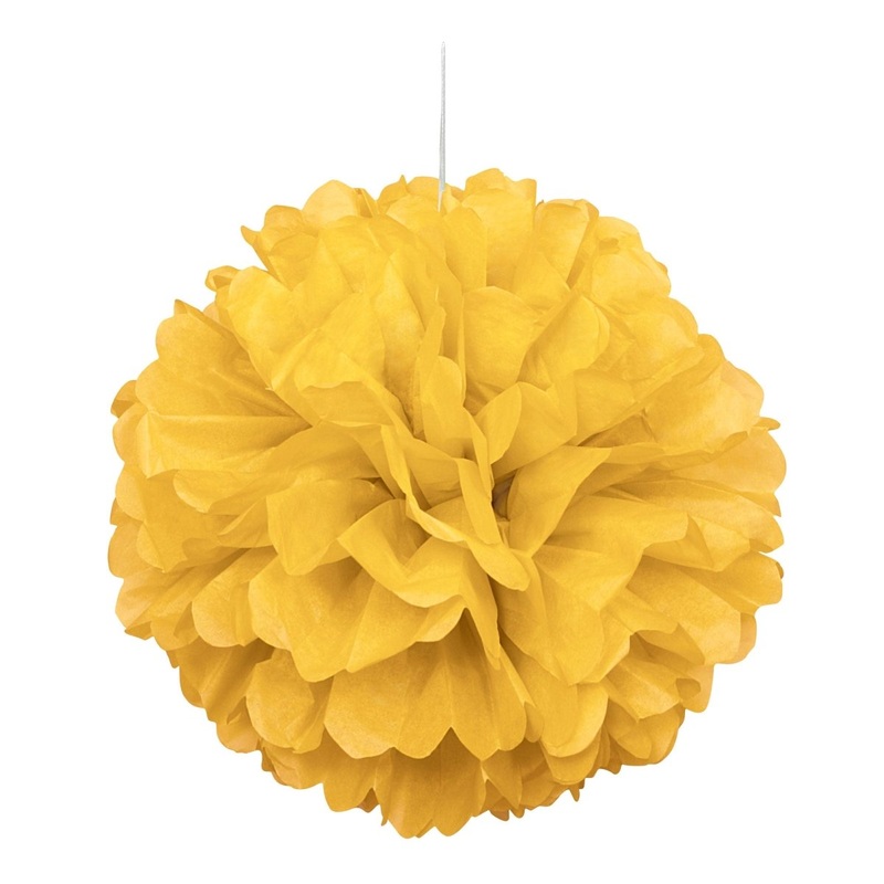 Yellow Puff Hanging Decoration, 16 Inches, 1 Count