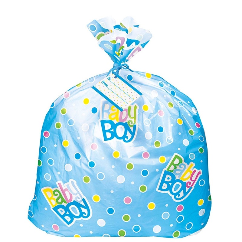 Baby Shower Blue Dots Jumbo Plastic Gift Bag, 36 x 44 Inches, 1 Count