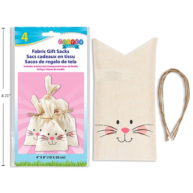 Easter Bunny Face Fabric Gift Bags, 4 Count