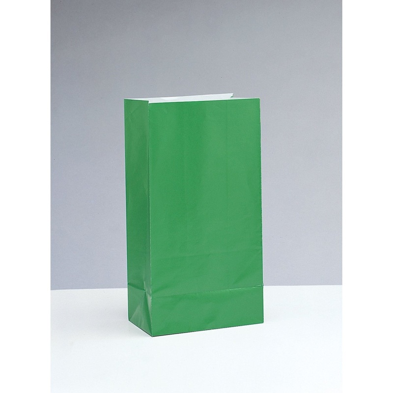 Festive Green Paper Party Bags, 10 x 5 Inches, 12 Count