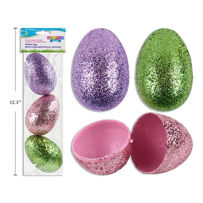 Glitter Pastel Fillable Easter Eggs, 3 Inches, 3 Count