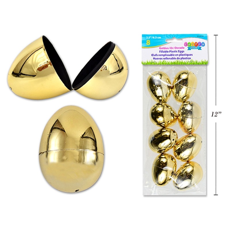Gold Fillable Easter Eggs, 2.5 Inches, 8 Count