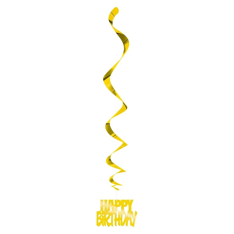 Gold Hanging Swirl "Happy Birthday" Decorations, 32 Inches, 3 Count