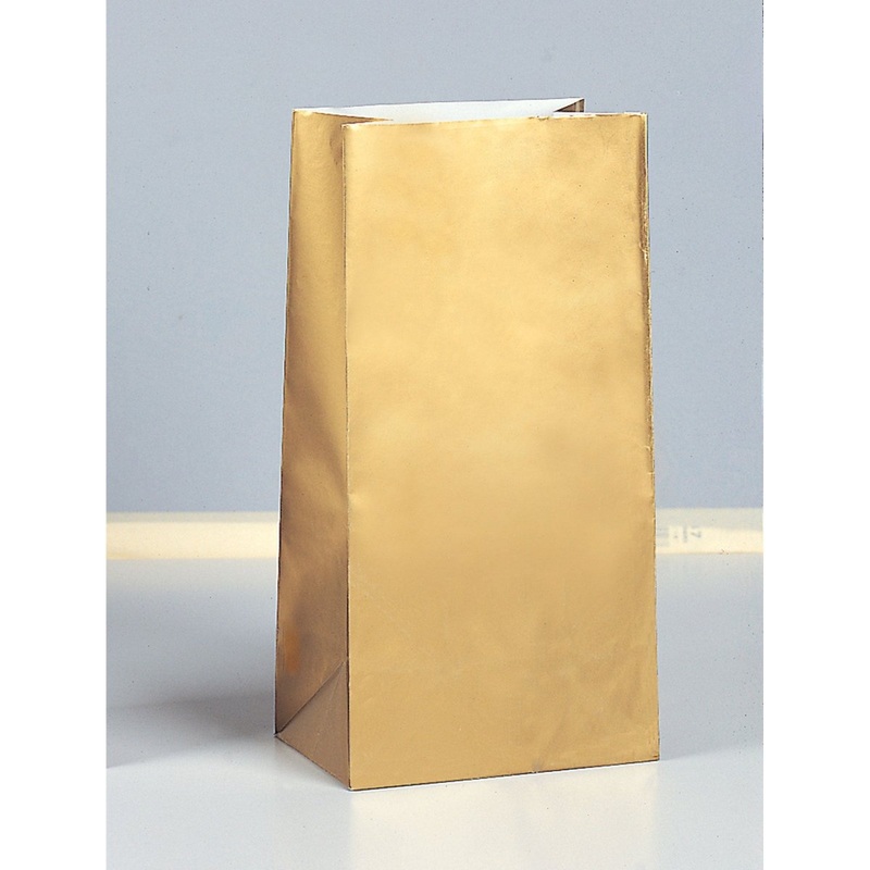 Gold Paper Party Bags, 10 x 5 Inches, 10 Count