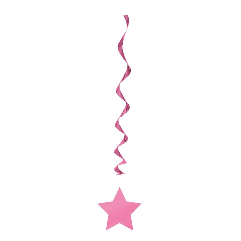 Hot Pink Hanging Star Swirl Decorations, 26 Inches, 3 Count
