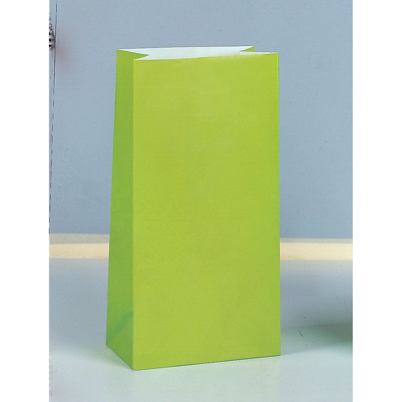 Kiwi Green Paper Party Bags, 10 x 5 Inches, 12 Count