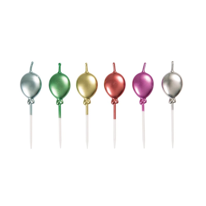Metallic Balloon Shaped Pick Candles, 6 Count