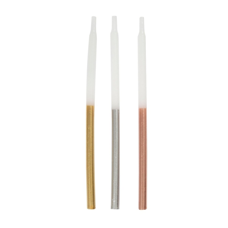 Multi-colored Metallic Dipped Cake Candles, 5 Inches, 12 Count