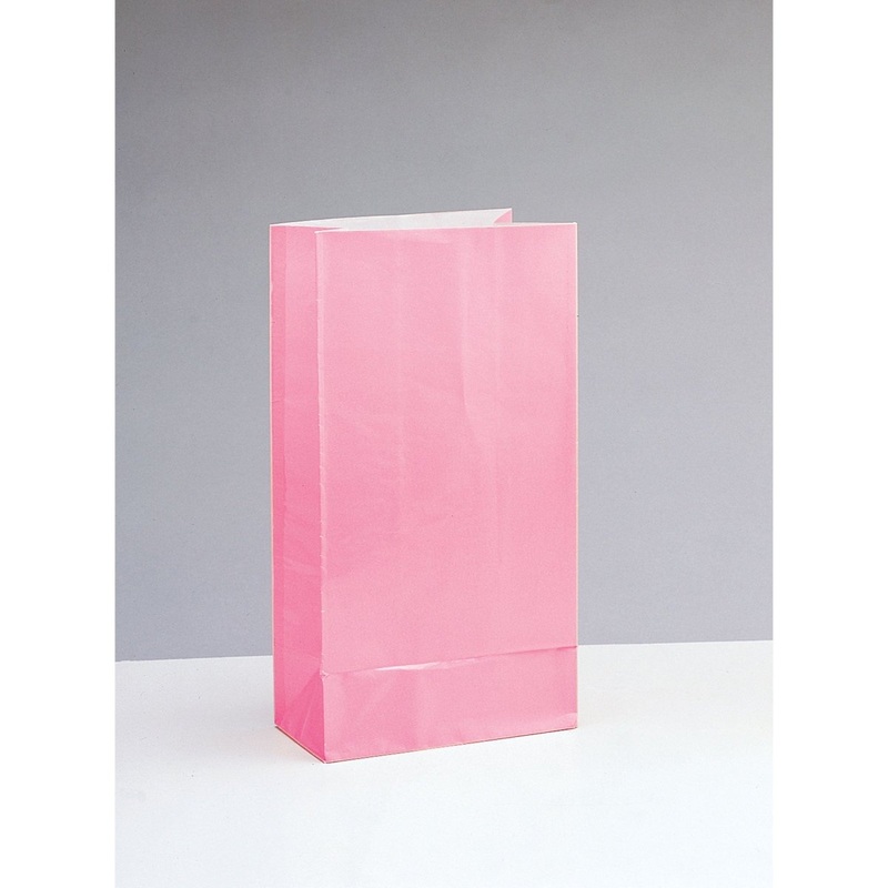 New Pink Paper Party Bags, 10 x 5 Inches, 12 Count