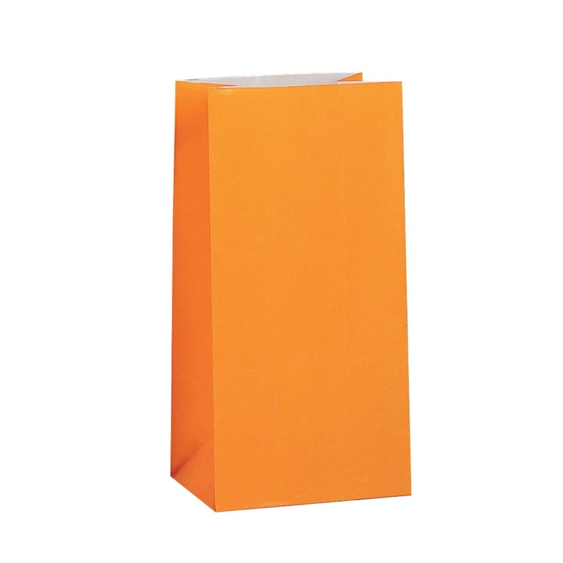 Orange Paper Party Bags, 10 x 5 Inches, 12 Count