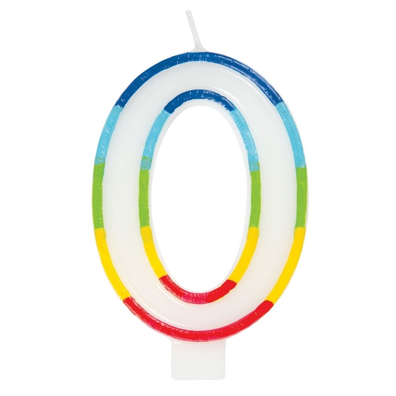 Rainbow Border Number 0 Birthday Candle, 1 Count
