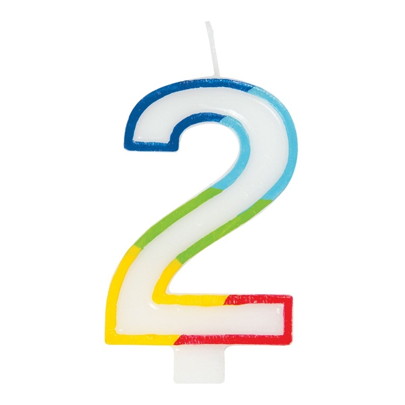 Rainbow Border Number 2 Birthday Candle, 1 Count