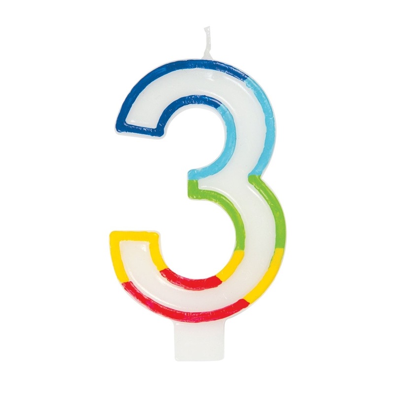 Rainbow Border Number 3 Birthday Candle, 1 Count