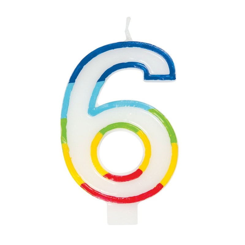 Rainbow Border Number 6 Birthday Candle, 1 Count