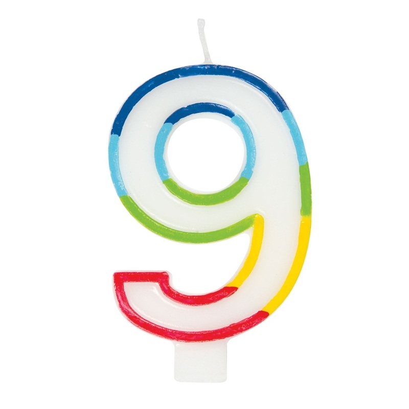 Rainbow Border Number 9 Birthday Candle, 1 Count
