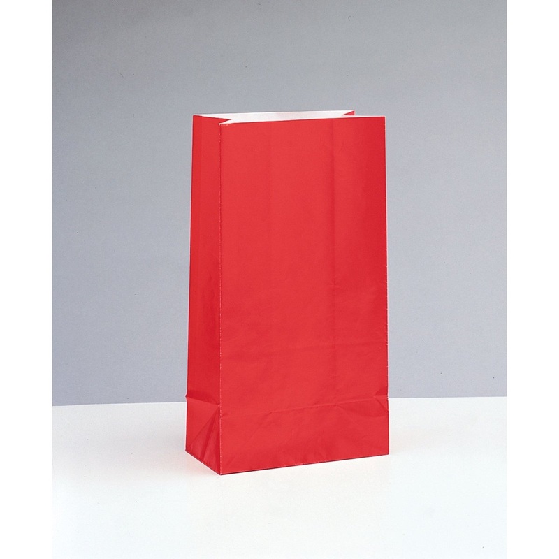 Red Paper Party Bags, 10 x 5 Inches, 12 Count