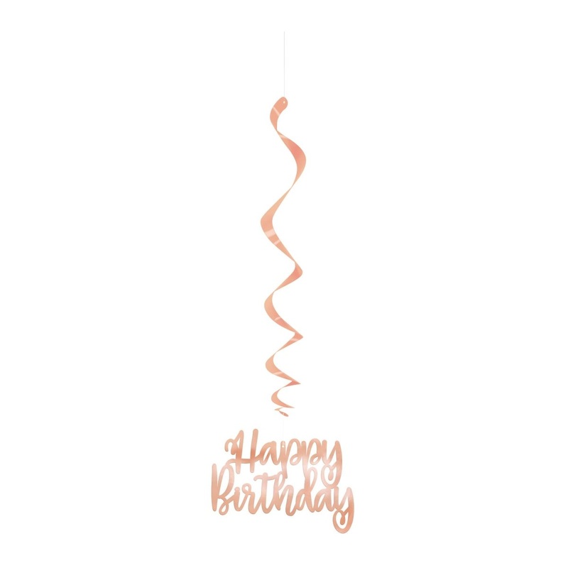 Rose Gold Hanging Swirl "Happy Birthday" Decorations, 32 Inches, 3 Count
