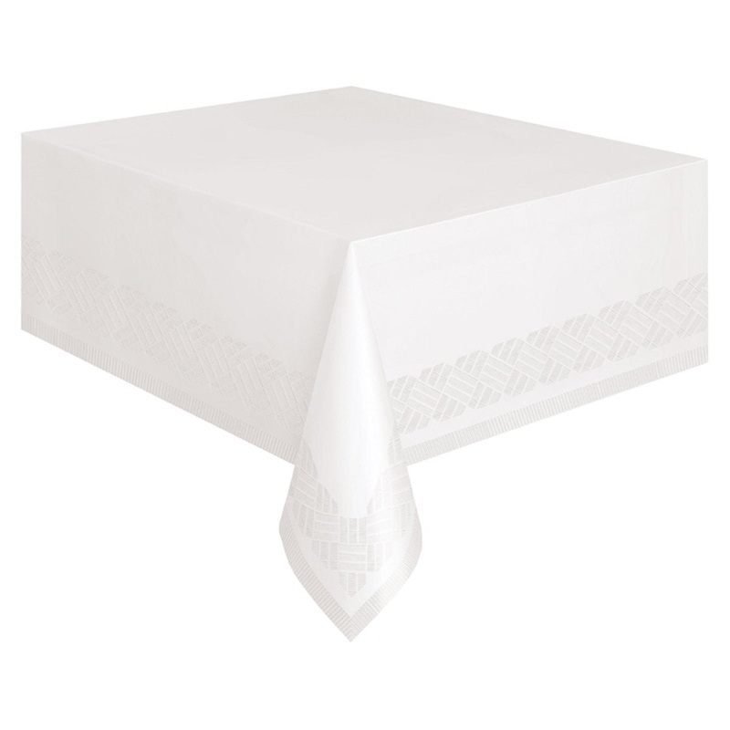 White Rectangular Paper Plastic-Lined Table Cover, 54 x 108 Inches, 1 Count