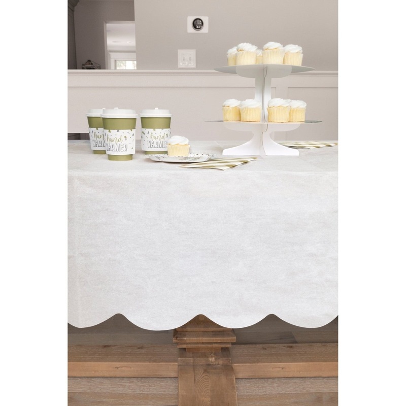 White Rectangular Paper Scalloped Table Cover, 54 x 108 Inches, 1 Count