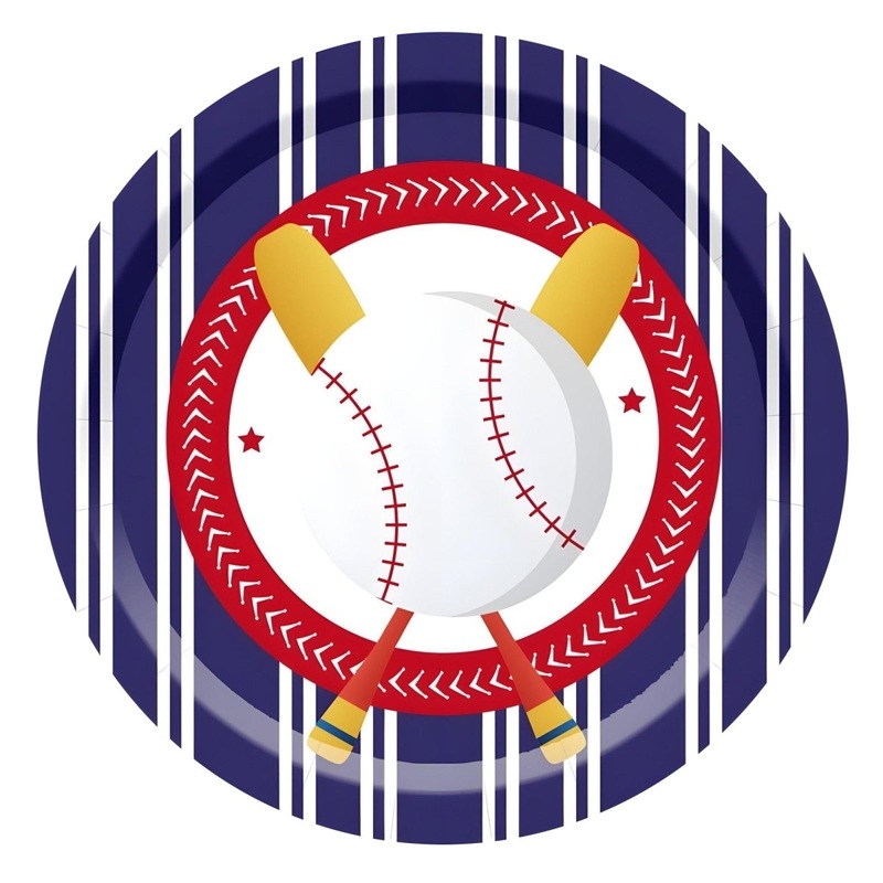 Baseball Large Round Lunch Paper Plates, 9 Inches, 8 Count