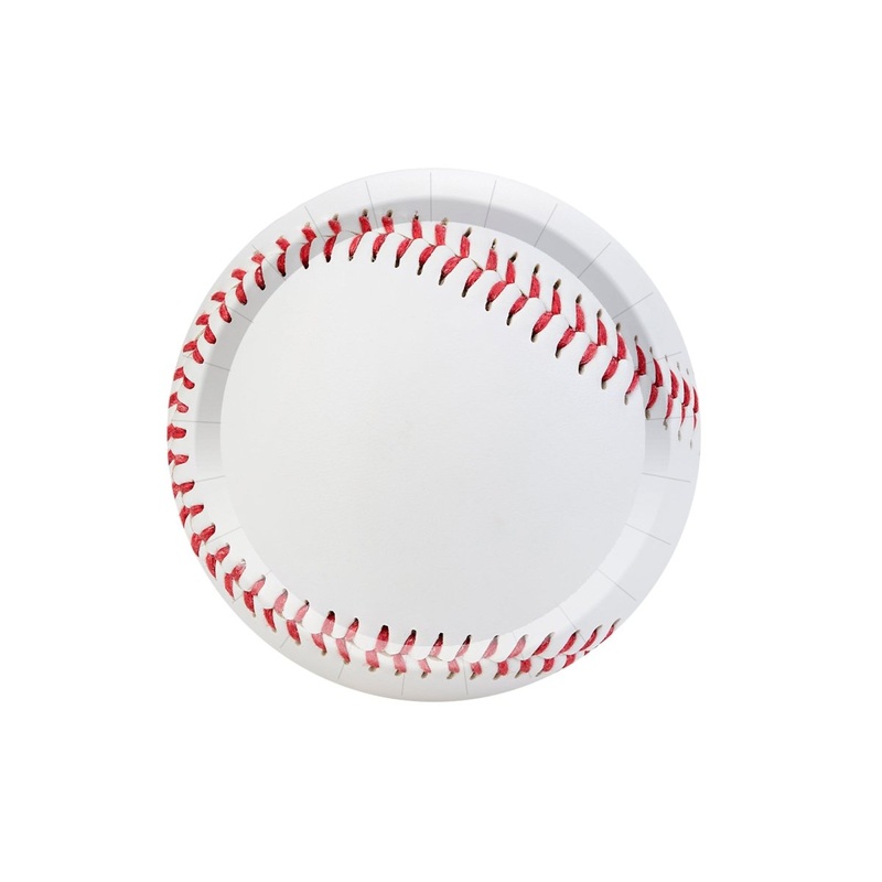 Baseball Small Round Dessert Paper Plates, 7 Inches, 8 Count