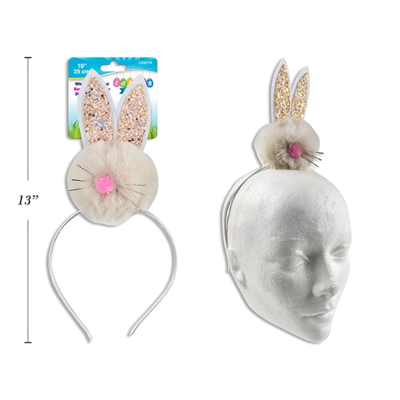 Easter Glitter Bunny Ears with Pom-Pom Headband for Kids