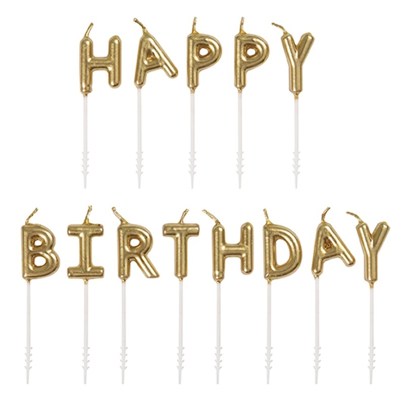 Gold Happy Birthday Letter Candle Picks, 13 Count