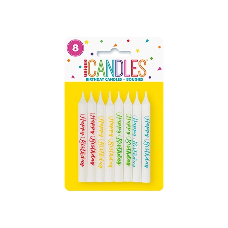 Happy Birthday Printed Candles, 8 Count