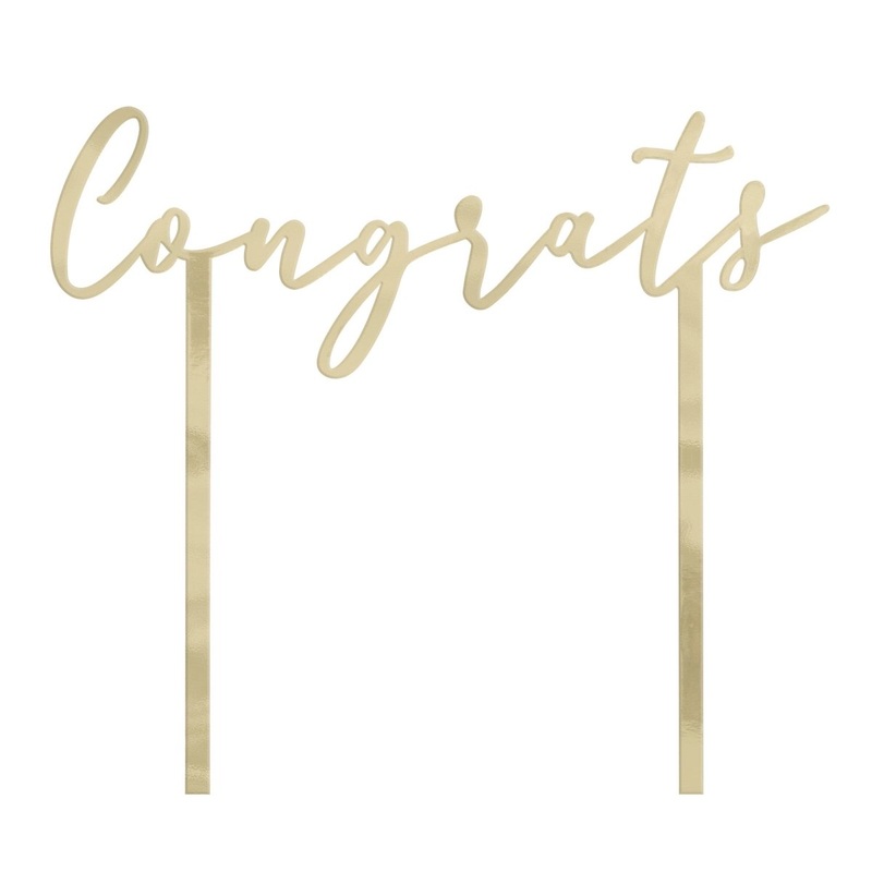 Pink Blooms Bridal Gold Plastic Congrats Cake Topper, 1 Count