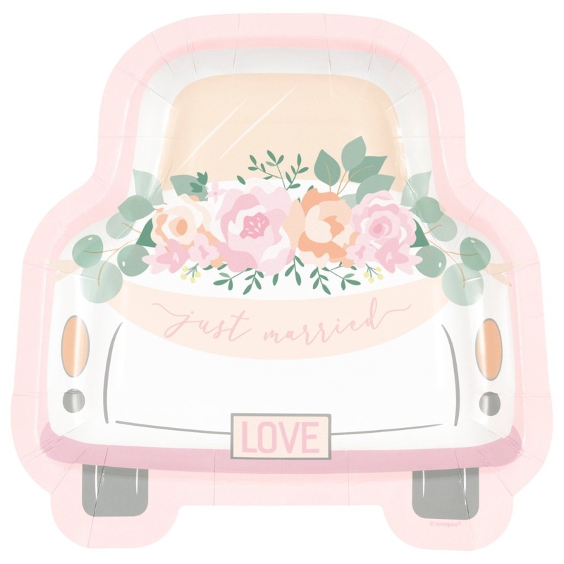 Pink Blooms Bridal Large Lunch Paper Plates, 8 Inches, 8 Count