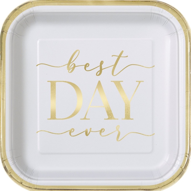 Pink Blooms Bridal Small Square Dessert Paper Plates, 7 Inches, 8 Count