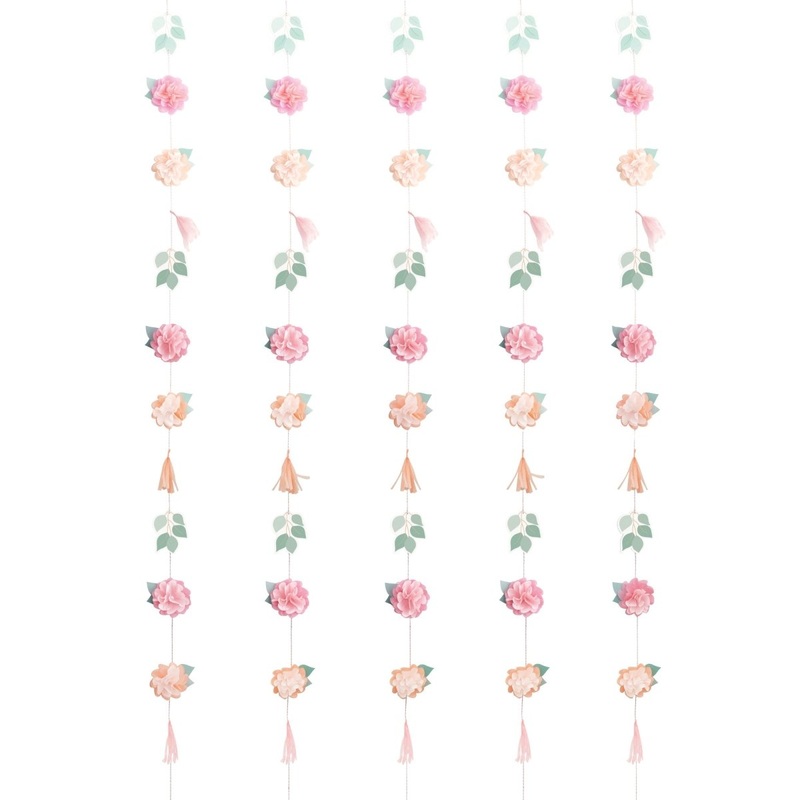 Pink Blooms Bridal Tassel and Flower Garland Backdrop, 1 Count