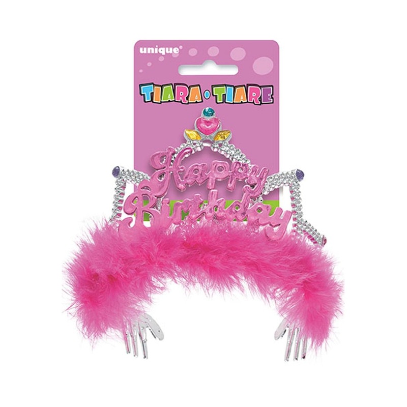 Pink Happy Birthday Plastic Tiara, 1 Count