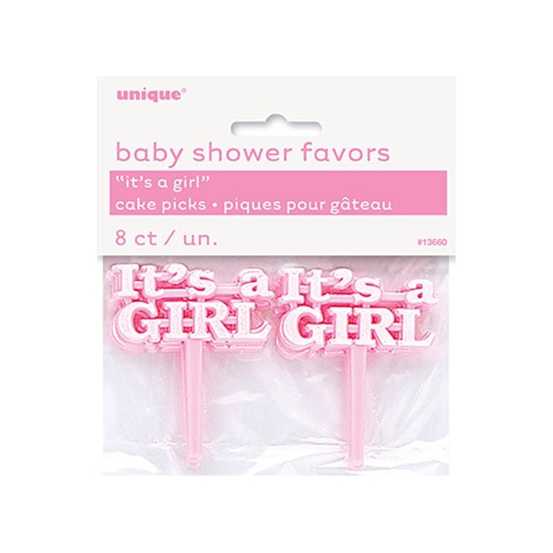 Pink "It's a Girl" Cupcake Picks, 8 Count
