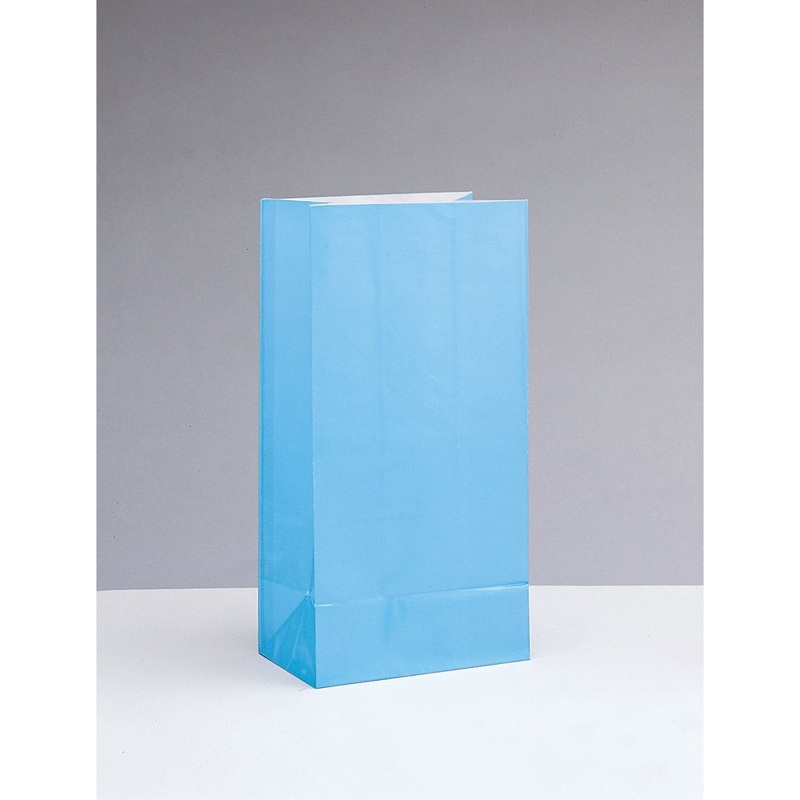 Powder Blue Paper Party Bags, 10 x 5 Inches, 12 Count