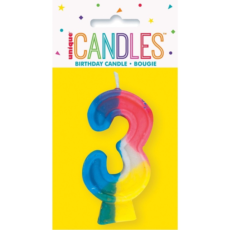Rainbow Number 3 Birthday Candle, 1 Count