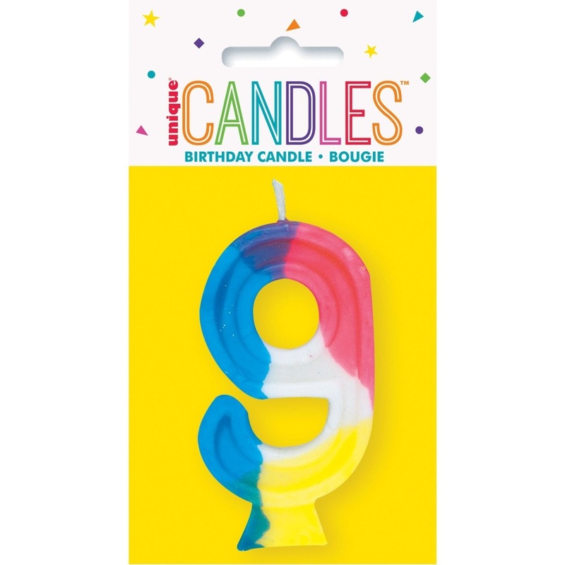 Rainbow Number 9 Birthday Candle, 1 Count