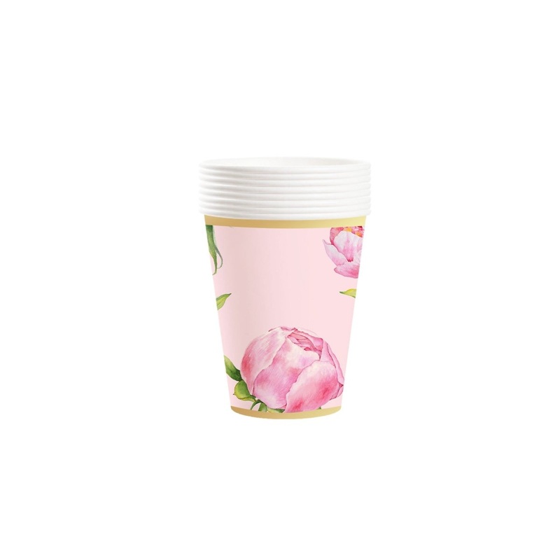 Rosy Elegance Paper Cups, 9 Oz, 8 Count