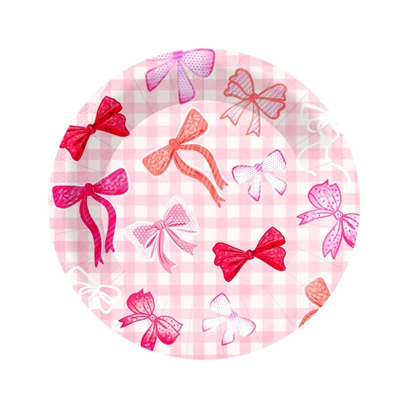 Sweet Bows Birthday Large Round Lunch Paper Plates, 9 Inches, 8 Count