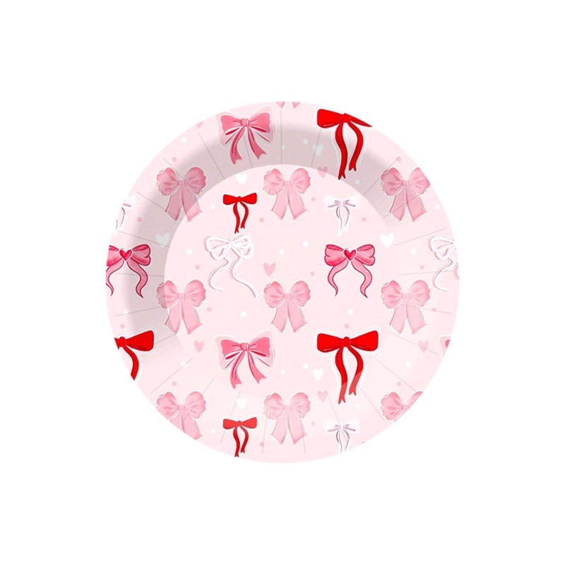 Sweet Bows Birthday Small Round Dessert Paper Plates, 7 Inches, 8 Count