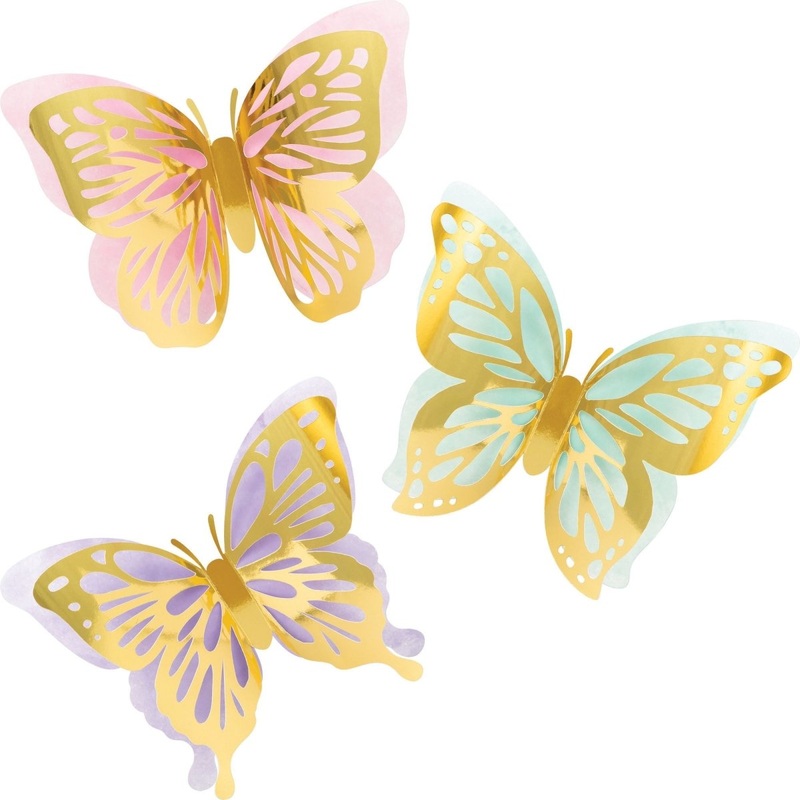 Butterfly Shimmer Birthday 3D Wall Decoration, 3 Count