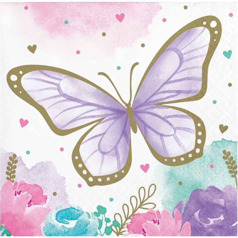 Butterfly Shimmer Birthday Small Beverage Napkins, 16 Count