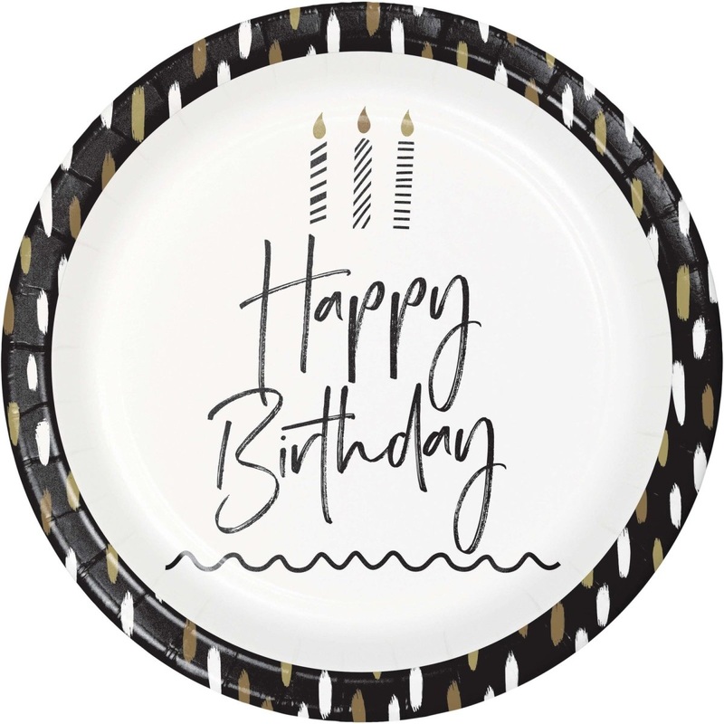 Golden Wishes Birthday Large Round Lunch Paper Plates, 9 Inches, 8 Count