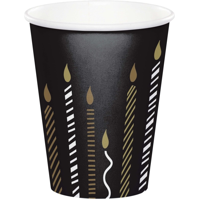 Golden Wishes Birthday Paper Cups, 9 Oz, 8 Count